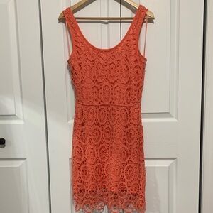 LC Lauren Conrad Orange Lace Mini Dress with Back Cutout
